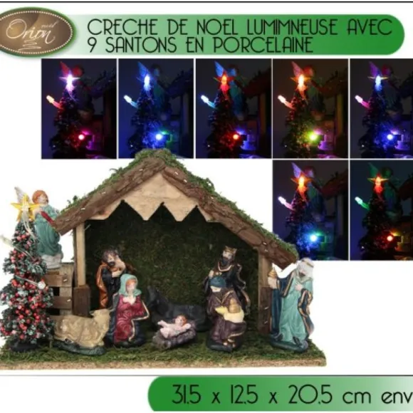 Creche De Noel Lumineuse Avec 9 Santons
