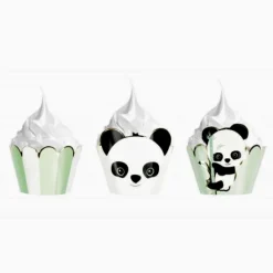 Cupcake Wrappers Baby Panda Vert Pastel X6Pcs