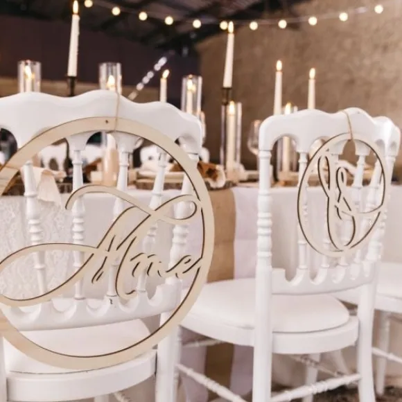 D Coration Couronne De Chaise Mariage Mr & Mme En Bois 40 Cm