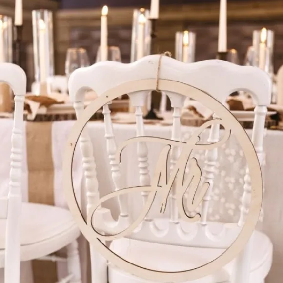 D Coration Couronne De Chaise Mariage Mr & Mme En Bois 40 Cm