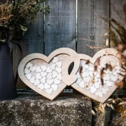 Double Cadre Coeur Livre D'Or En Bois Avec 60 Coeurs