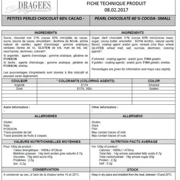 Drag Es Perle Chocolat Or X 100 Gr