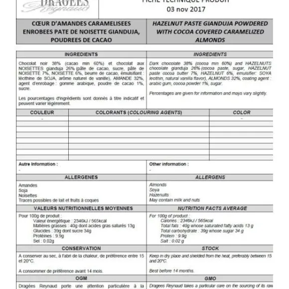 Dragees Coeur D'Amande Gianduja X 500Gr