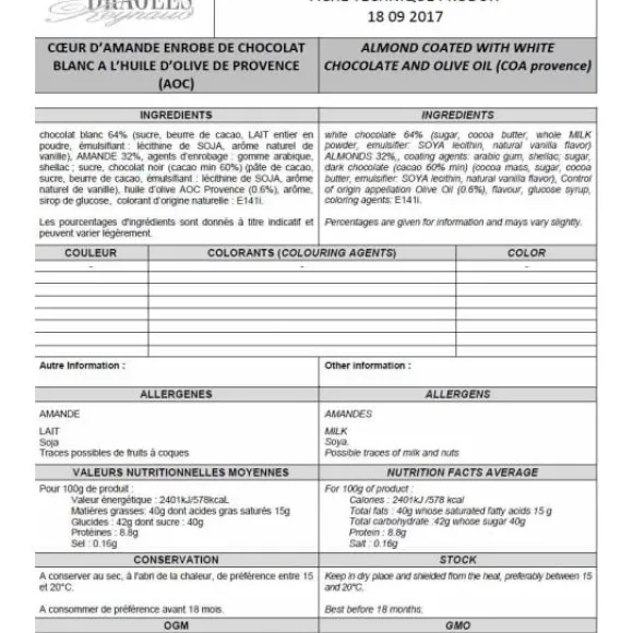 Dragees Coeur D'Amande Huile D'Olive X 500Gr