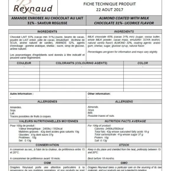 Dragees Coeur D'Amande Reglisse X 500Gr