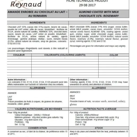 Dragees Coeur D'Amande Romarin X 500Gr