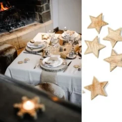 Etoile En Bois Cerusee Pour Deco De Table X 5 Pi Ces