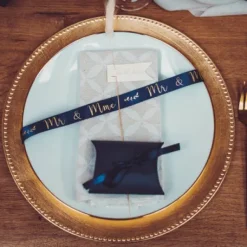 Etui A Dragees Bleu Marine Avec Ruban Satin Bleu Marine X 10