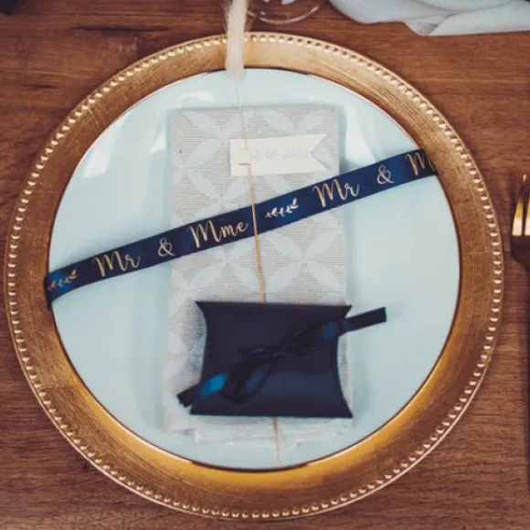 Etui A Dragees Bleu Marine Avec Ruban Satin Bleu Marine X 10