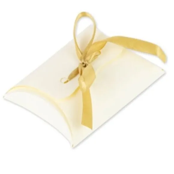 Etui A Dragees Ivoire Avec Ruban Satin Or X 10