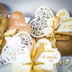 Etui A Dragees Ivoire Avec Ruban Satin Or X 10