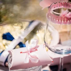 Etui A Dragees Rose Avec Ruban Satin Rose X 10