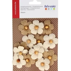 Fleur En Toile De Jute Avec Perle X 15