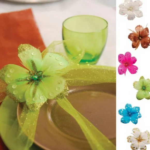 Fleurs Plumes Avec Paillettes Sur Pince X 4 Pi Ces