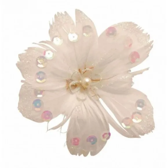 Fleurs Plumes Avec Paillettes Sur Pince X 4 Pi Ces