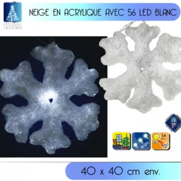 Flocon De Neige Lumineux De Noel Acrylique 56 Led
