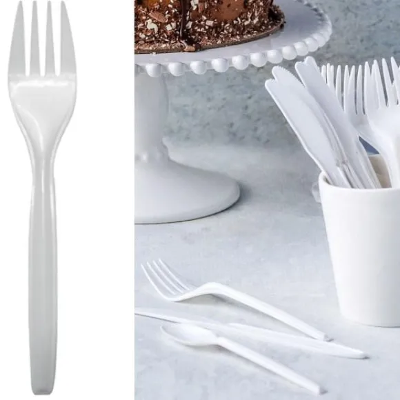 Fourchettes Plastique R Utilisable Blanc X 100 Pi Ces