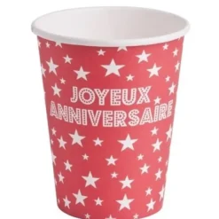 Gobelet Carton Joyeux Anniversaire Rouge X 10 Pi Ces