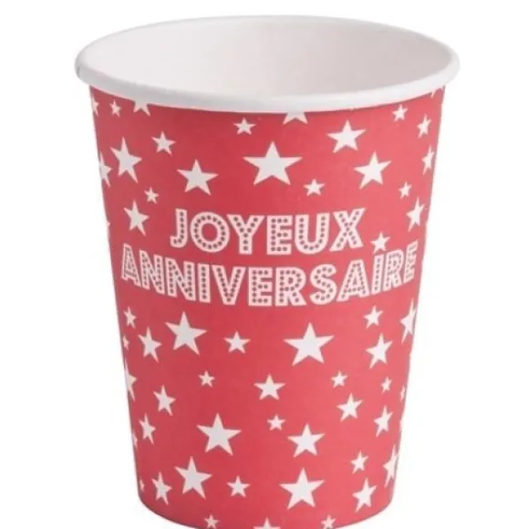 Gobelet Carton Joyeux Anniversaire Rouge X 10 Pi Ces
