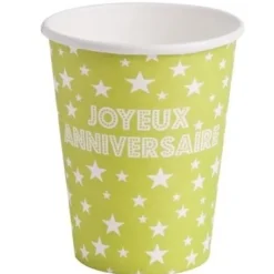 Gobelet Carton Joyeux Anniversaire Vert Anis X 10 Pi Ces