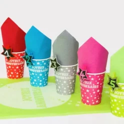 Gobelet Carton Joyeux Anniversaire Vert Anis X 10 Pi Ces