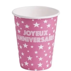 Gobelet Carton Joyeux Anniversaire Fuchsia X 10 Pi Ces