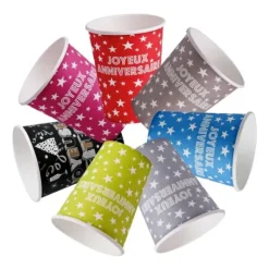 Gobelet Carton Joyeux Anniversaire Fuchsia X 10 Pi Ces