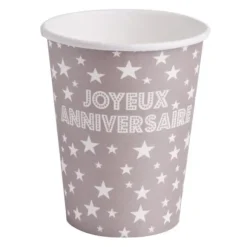 Gobelet En Carton Joyeux Anniversaire Taupe X 10 Pi Ces