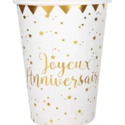 Gobelet En Carton Joyeux Anniversaire Or X 10 Pi Ces