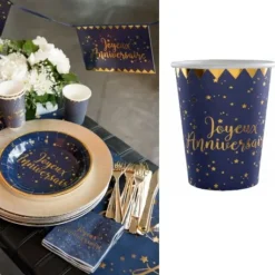 Gobelet En Carton Joyeux Anniversaire Bleu Marine X 10 Pi Ces