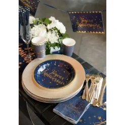 Gobelet En Carton Joyeux Anniversaire Bleu Marine X 10 Pi Ces