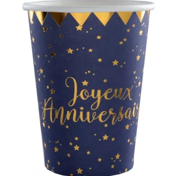 Gobelet En Carton Joyeux Anniversaire Bleu Marine X 10 Pi Ces
