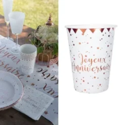 Gobelet En Carton Joyeux Anniversaire Rose Gold X 10 Pi Ces