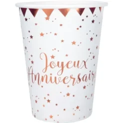 Gobelet En Carton Joyeux Anniversaire Rose Gold X 10 Pi Ces