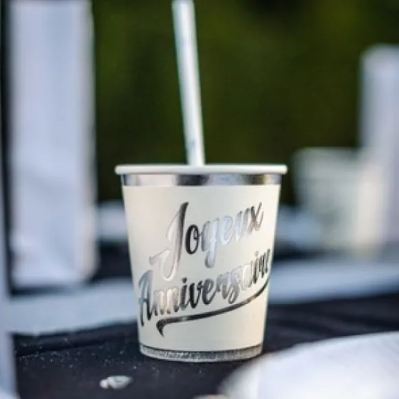 Gobelet En Carton Joyeux Anniversaire Argent X 20 Pi Ces