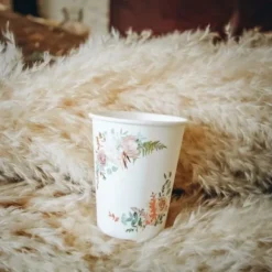 Gobelet En Carton Theme Peony Vegetal X 8 Pi Ces