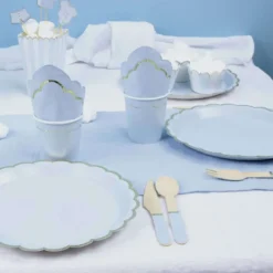 Gobelet Festonn S 200 Ml Bleu Pastel Et Or X 8 Pi Ces