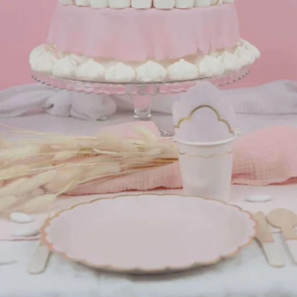 Gobelet Festonn S 200 Ml Rose Pastel Et Or X 8 Pi Ces