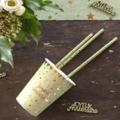 Gobelets En Carton Joyeux Anniversaire Vert Sauge 27Cl X10 Pi Ces