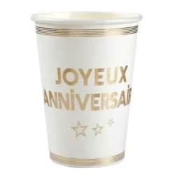 Gobelets En Carton Joyeux Anniversaire Or 27 Cl X10 Pi Ces