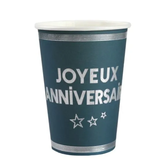 Gobelets En Carton Joyeux Anniversaire Bleu Canard 27 Cl X10 Pi Ces