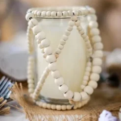 Grand Photophore En Perle Bois 25Cm