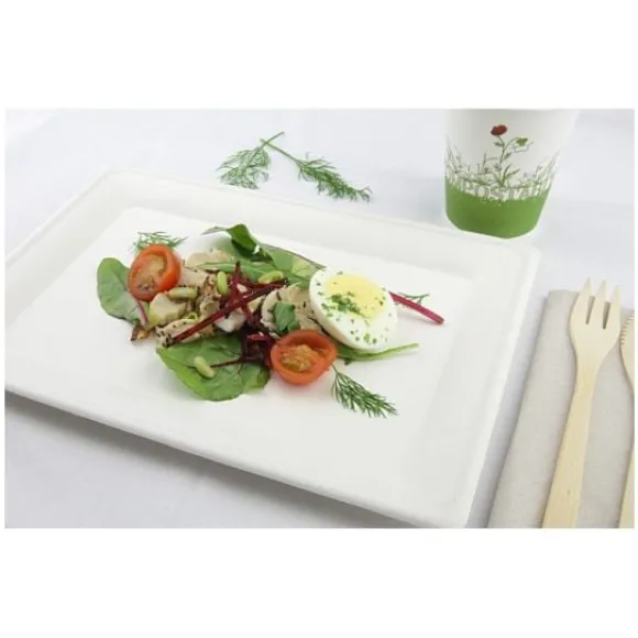 Grand Plateau Blanc En Fibre De Canne A Sucre X 10 Pi Ces