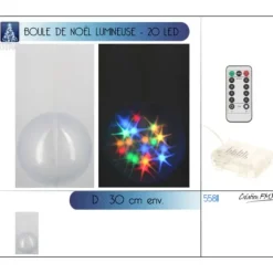 Grande Boule De Noel Lumineuse Multicolore Avec Telecommande