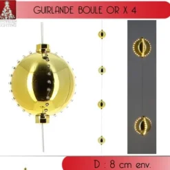 Guirlande De 4 Boules De Noel Or 44 Led Blanc Chaud