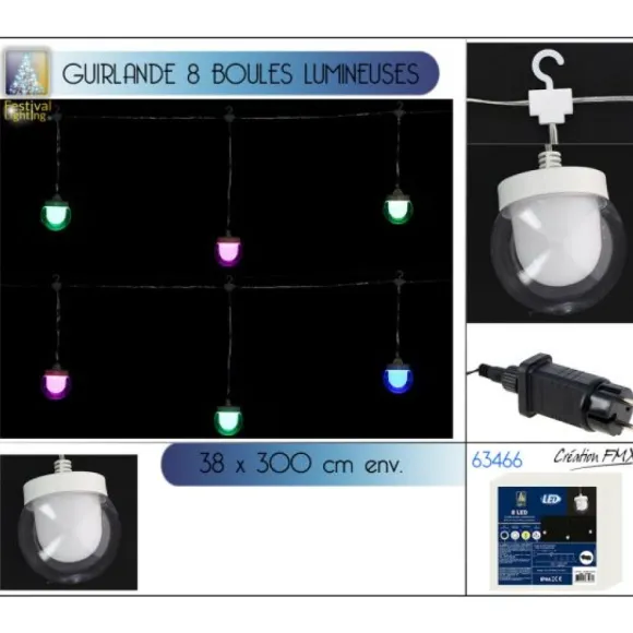 Guirlande Lumineuse 8 Boules Led Multicolore
