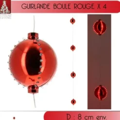 Guirlande Lumineuse 4 Boules Rouge 44 Led Rouge