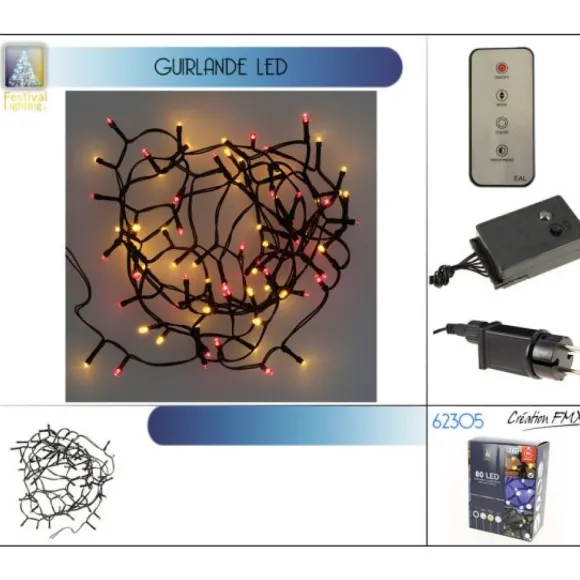 Guirlande Lumineuse 80 Led Rouge Et Jaune