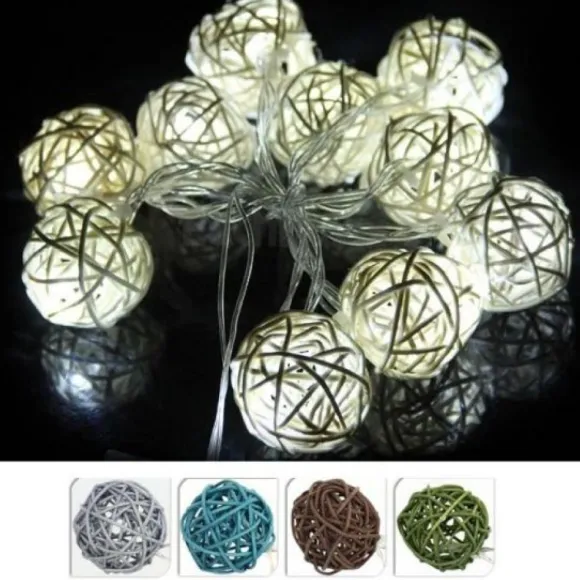 Guirlande Lumineuse À Pile Boule De Rotin 10 Led
