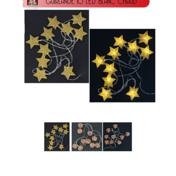 Guirlande Lumineuse A Pile 10 Led Blanc Chaud Assorti